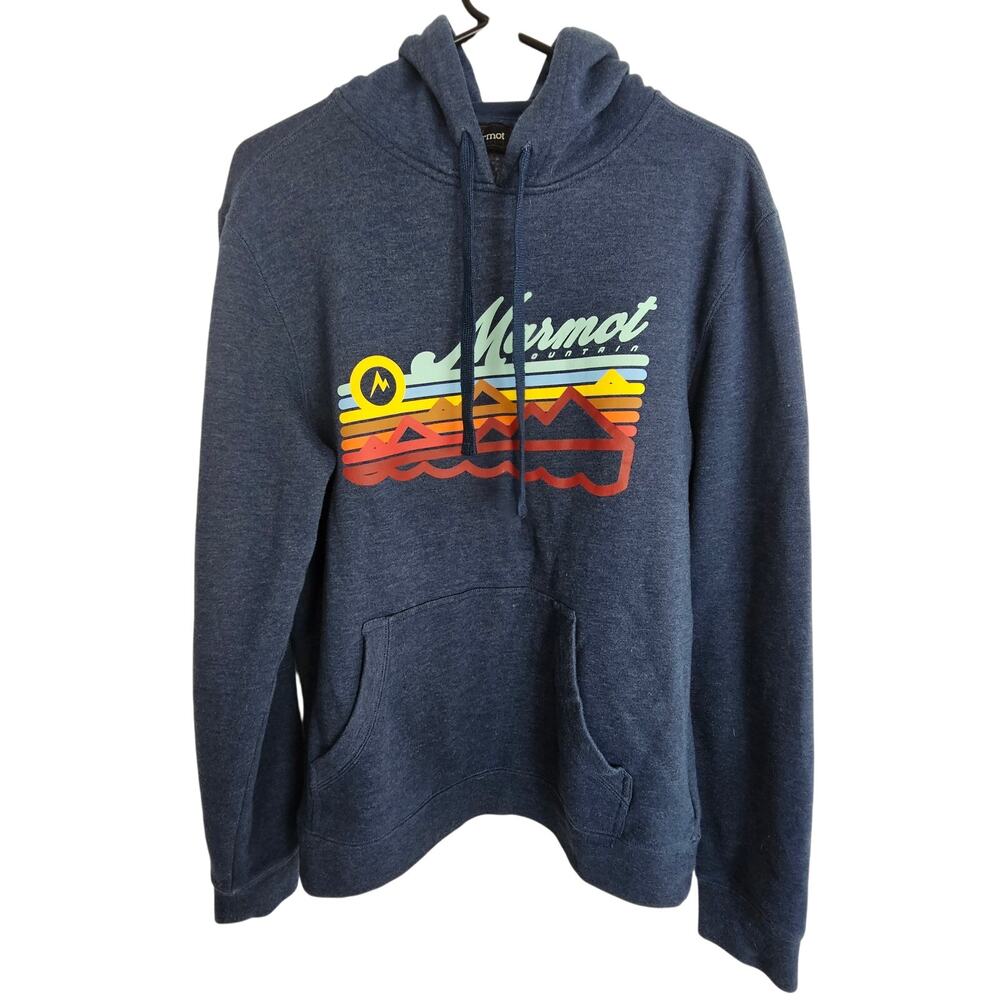 Marmot Mens Graphic Logo Hoodie Sweatshirt Size M Gorpcore Outdoor Casual Comfy